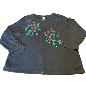 JMS Just My Size Black Fleece Zip Jacket Cardinal Embroidery Plus Size 2X 18W20W